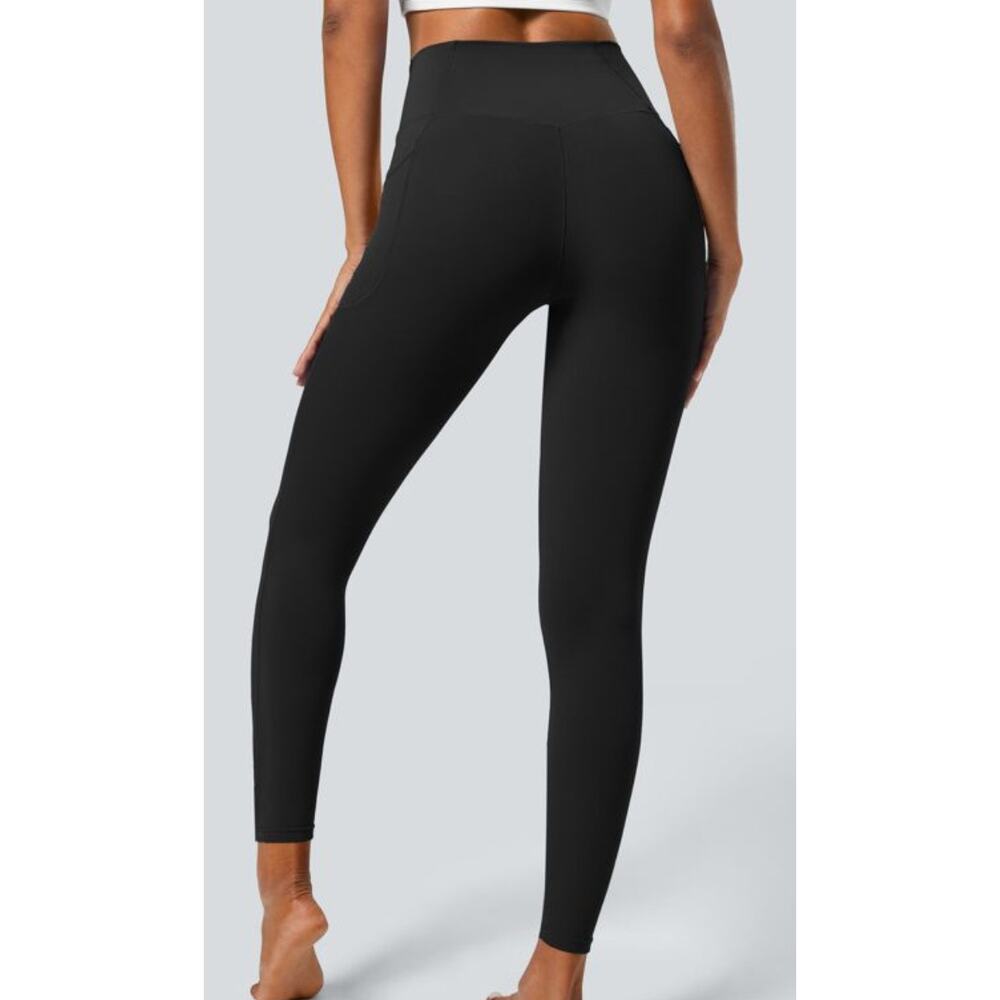 NWT Halara Softlyzero Crossover Pocket Plain Leggings Black Size Small 4/6 UPF - Picture 2 of 8